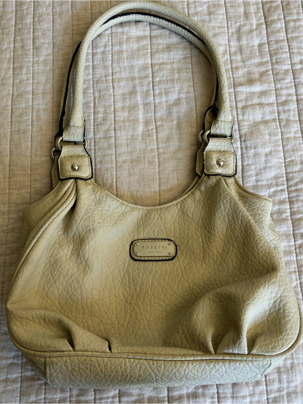 Rosetti Light Cream Pebbled Leather Shoulder Tote